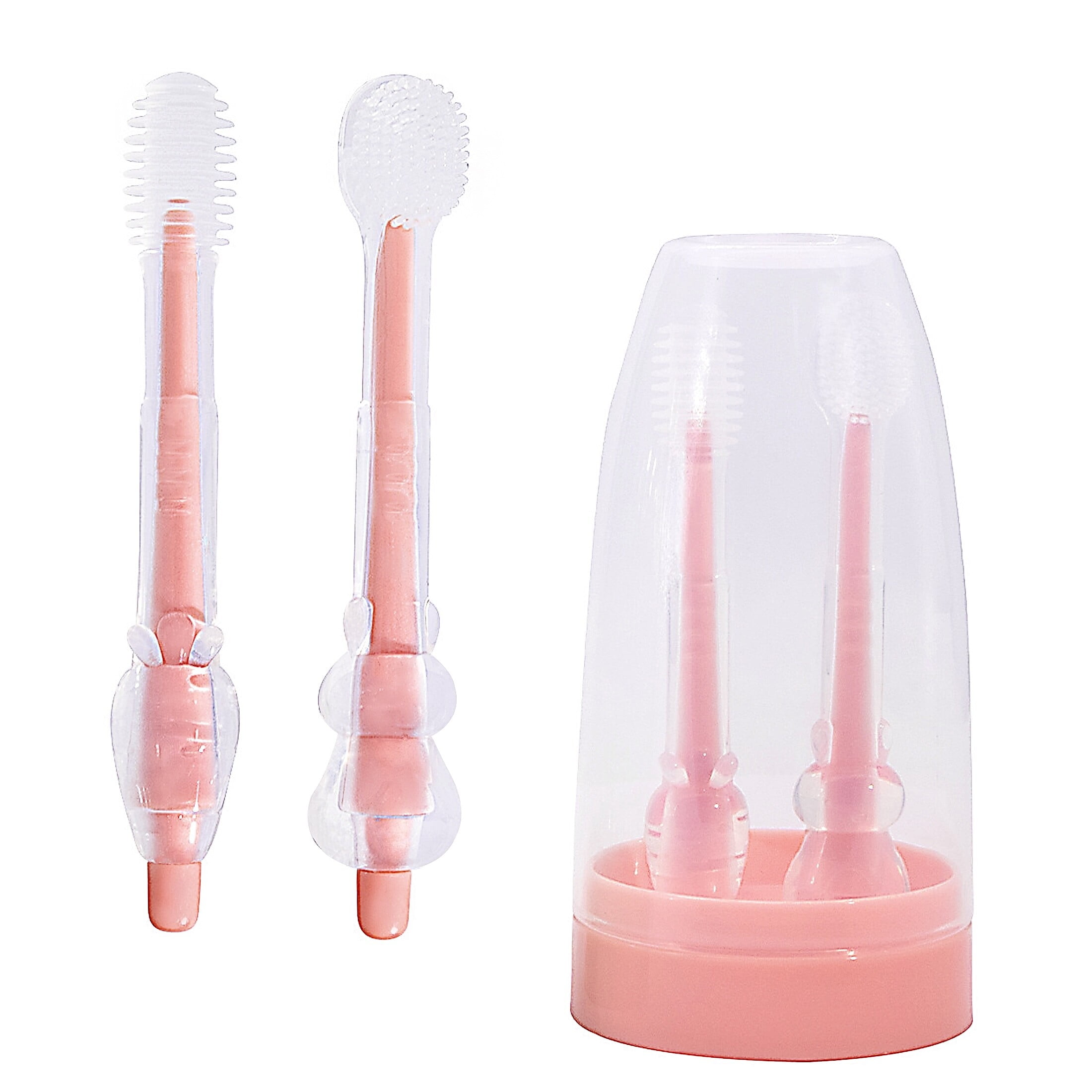 Baby Toothbrush, Newborn Silicone Tongue Cleaner, Baby Oral Cleaning Set, Toddler Toothbrush for 0-6 Months and 6 to 18 Months, Tongue Brush + Teething Brush Value Set