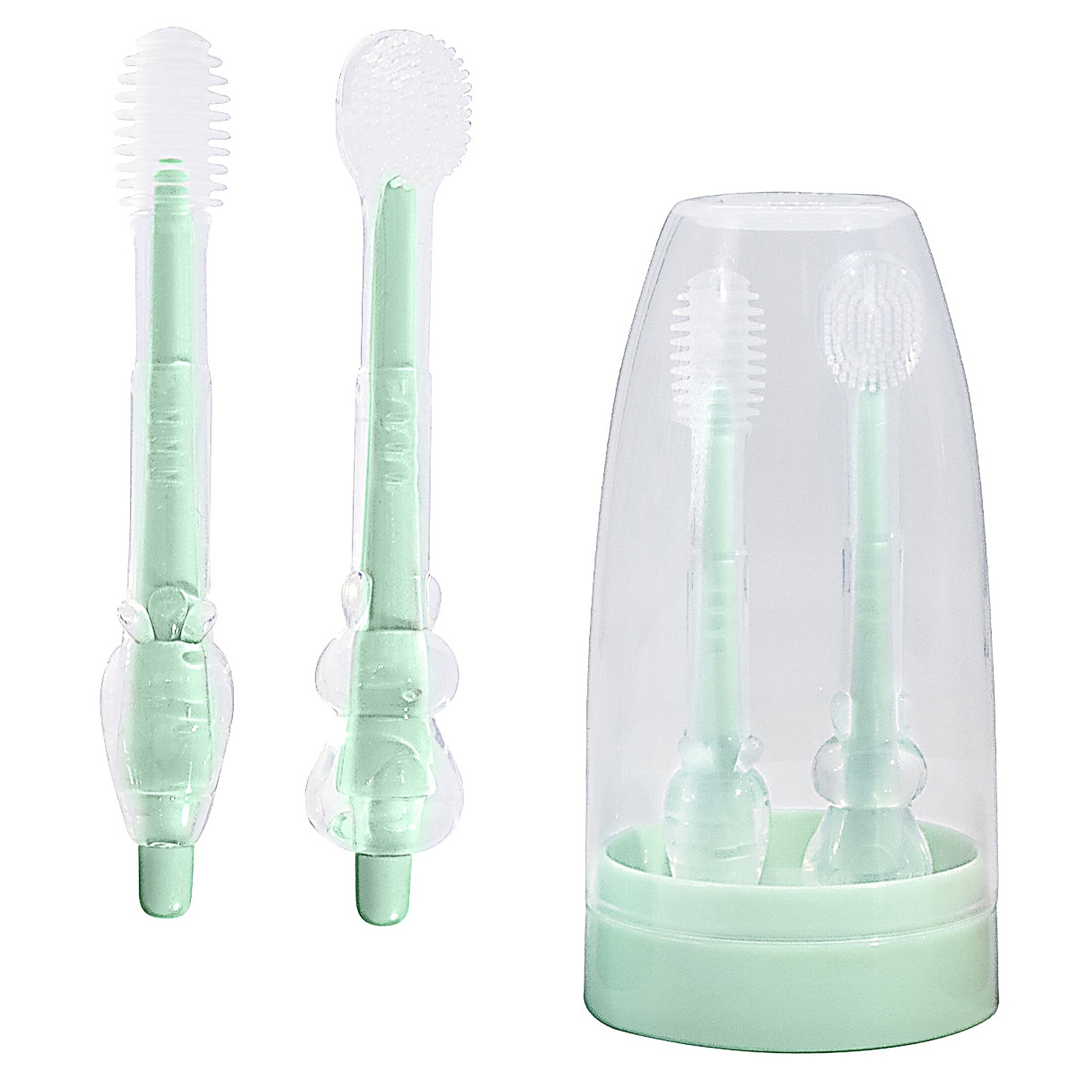Baby Toothbrush, Newborn Silicone Tongue Cleaner, Baby Oral Cleaning Set, Toddler Toothbrush for 0-6 Months and 6 to 18 Months, Tongue Brush + Teething Brush Value Set