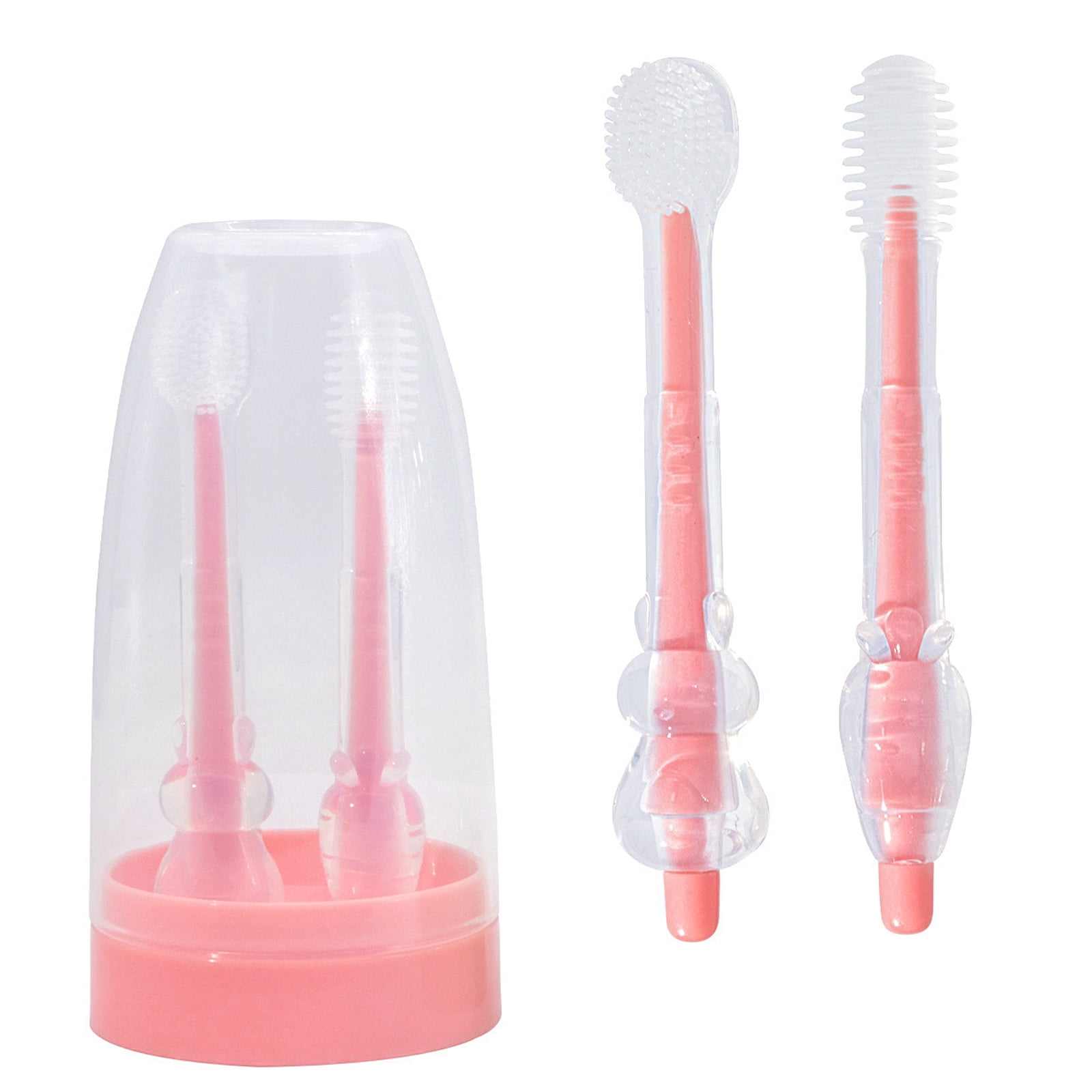 Baby Toothbrush, Newborn Silicone Tongue Cleaner, Baby Oral Cleaning Set, Toddler Toothbrush for 0-6 Months and 6 to 18 Months, Tongue Brush + Teething Brush Value Set