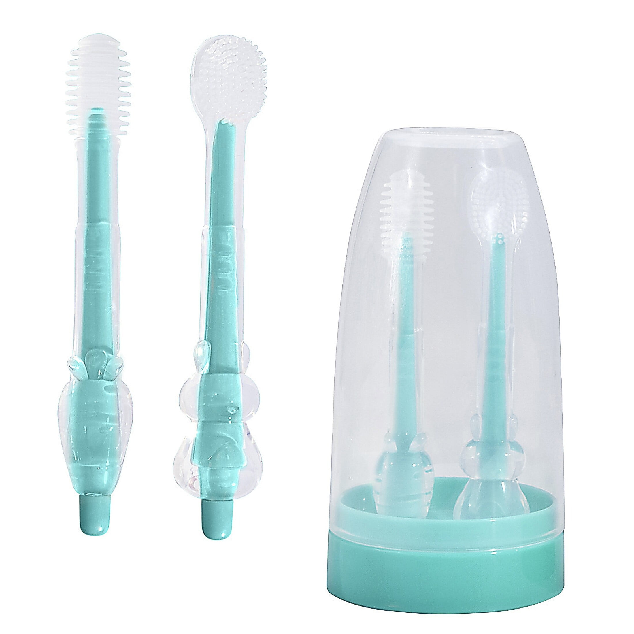Baby Toothbrush, Newborn Silicone Tongue Cleaner, Baby Oral Cleaning Set, Toddler Toothbrush for 0-6 Months and 6 to 18 Months, Tongue Brush + Teething Brush Value Set
