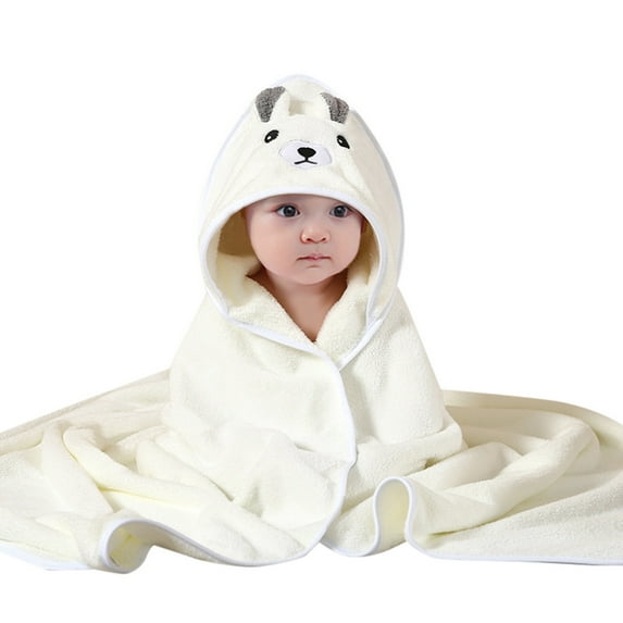 Kids Bath Towels Baby Animal Hooded Soft Cloak Cartoon Coral Bath Towel Kids Robes Girls Beige