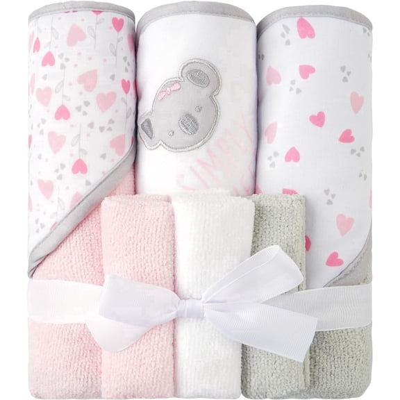 Baby Towels and Baby Wash Cloths Set Hooded Towels Wipes Absorbent Bath Face Towels Burp Cloths or Face Towels for Girl Boy 6-Pack