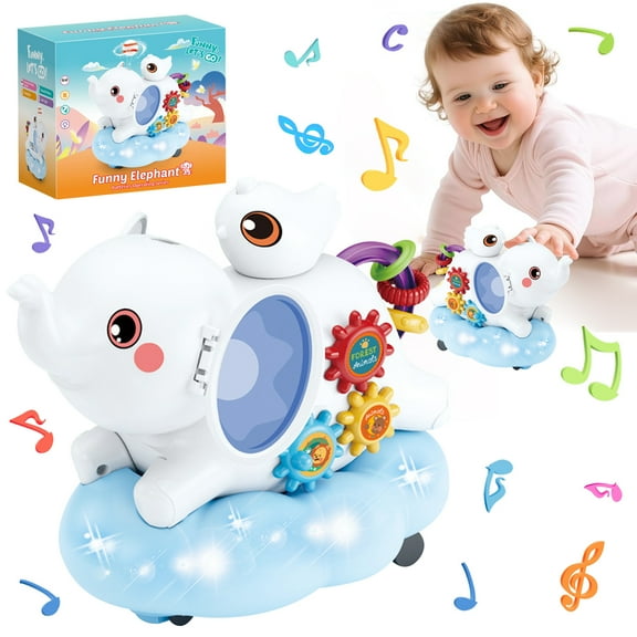Baby Toy 6-12-18 Months, Musical Elephant Crawling Toy, Birthday Toy Gifts for Toddler Boy Girl 7 8 9 10 11 Month 1 2 3 4 5 6 7 Years Old
