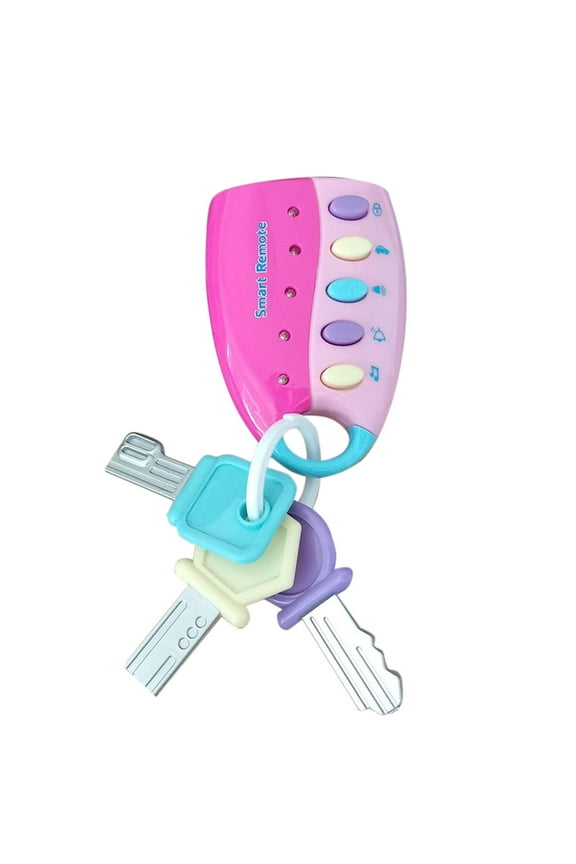 Baby Toy Car Remote Control Keys - Stainless Steel, 3 Shaped Keys, 4 Car Sounds, Flashlight, Cushioned Strap, Pretend Play