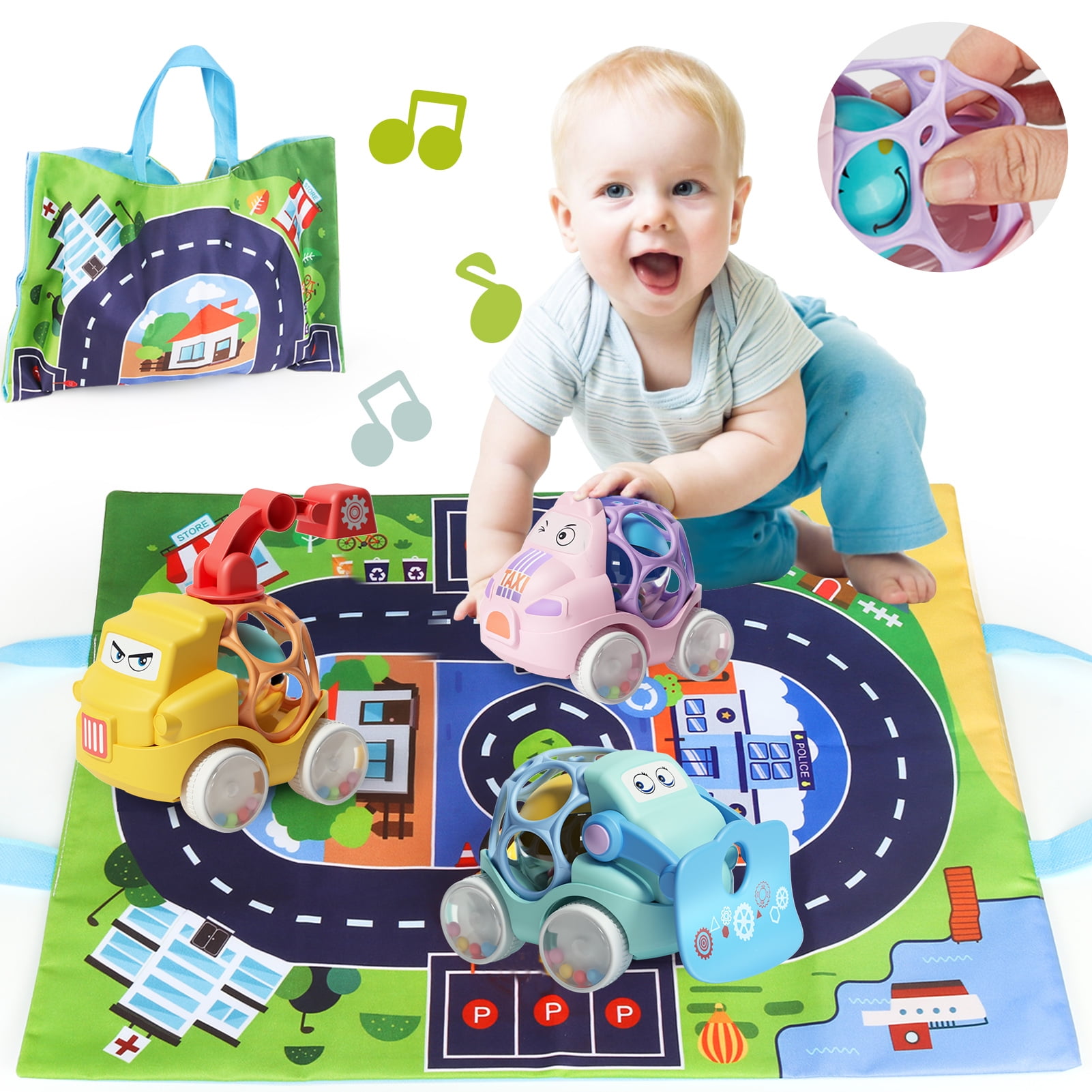 Toy Rrttle Car Baby Toy Cars for 12 to 18 Months,Infant Soft Rubber Push and Go ...