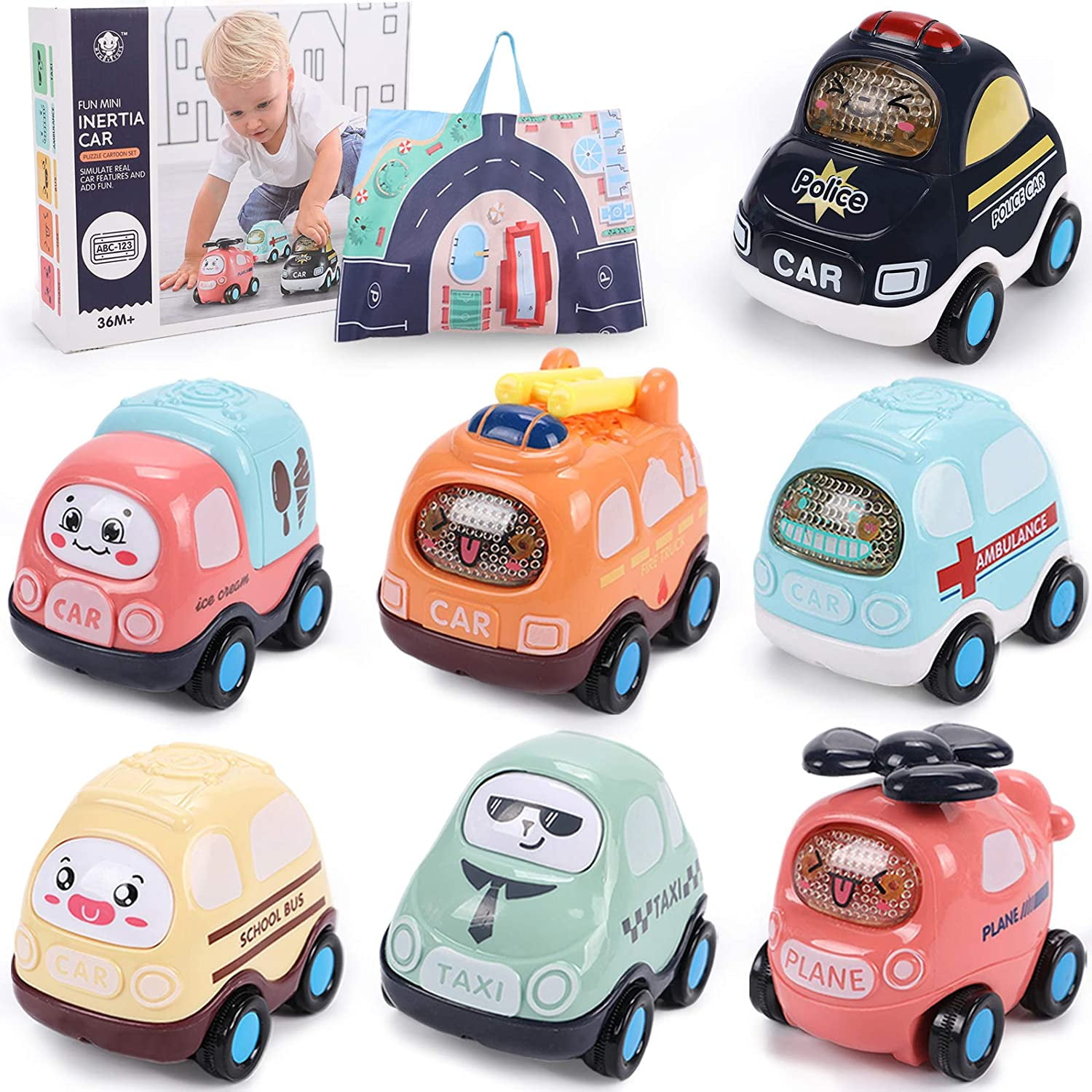 Baby Toy Cars | 7 Set Push and Go Vehicles Friction Powered Cars Toy |  Early Educational Toys and Birthday Gift for 1 2 3 Years Old Boys Girls
