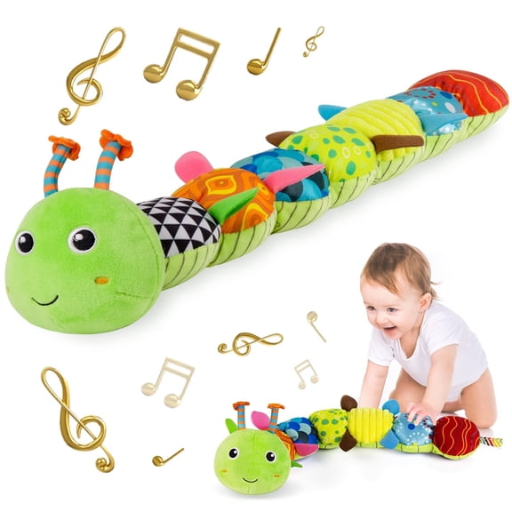 Baby Toy Music Caterpillar Multicolor Baby Toy Fold Rattle Soft Tape Ruler Design, Bells and Rattles Educational Toddler Plush Toys, Suitable for Newborns, Boys, Girls and Babies Over 3 M+ Old Green
