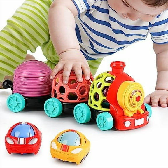 Baby Toy Train,Infant Soft Cars for 6-12 Month Boy,Musical Push N Go Truck,Toddler Sensory Ball Rattle,Development Grasp Babies Birthday Gift 7 8 9 10 11 18 Month 1 2 Year Old Girl