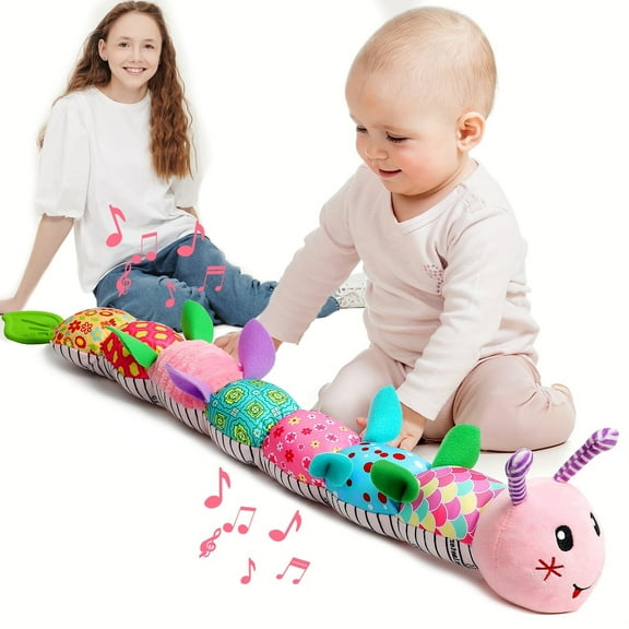 Baby Toys 0-3-6-12 Months, Caterpillar Musical Plush Stuffed Toy for Infant, Animal Soft Rattle Sensory Toys with Teether for Tummy Time, Newborn Boy& Girl Shower Birthday Halloween Christmas Gift
