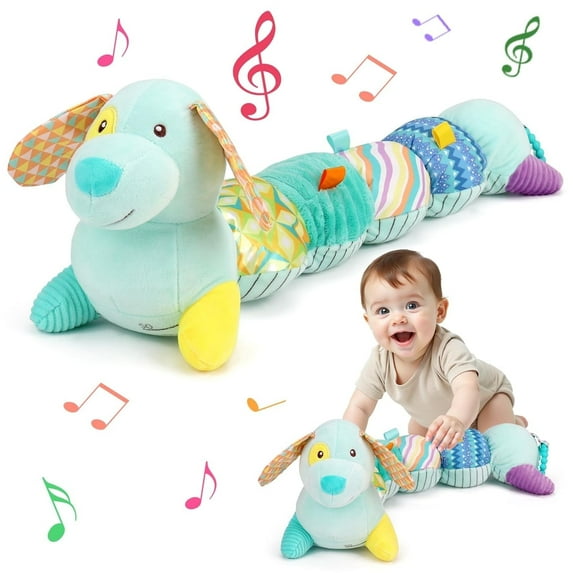 Baby Toys 0-6-12 Months, Multi-Sensory Music Stuffed Animal Plush Dog Toy, Newborn Gift for 1 2 Year Old Boys Girls, Green