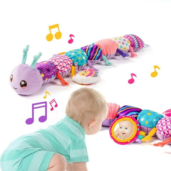 Baby Toys 0-6-12 Months, Sensory Soft Musical Caterpillar Rattle Toddlers Toy Gifts for Newborn 1 2 Year Old Boys Girls, Purple