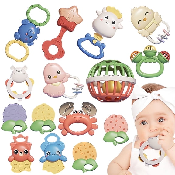 Baby Toys 0-6 Months, 15 Pcs Baby Rattles Teethers Teething Toys, Newborn Infant Baby Boy Girl Birthday Gifts