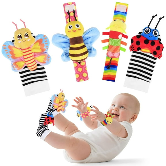 Baby Toys 0-6 Months-Baby Rattles Toy Wrist Rattle Socks and Foot Finder Set Infant Newborn Boys Girls Essentials Ideal Sensery Toys Shower Gifts for Babies 0-12 Months