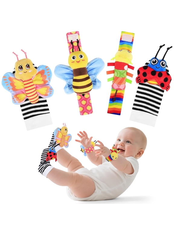 Baby Toys 0-6 Months-Baby Rattles Toy Wrist Rattle Socks and Foot Finder Set Infant Newborn Boys Girls Essentials Ideal Sensery Toys Shower Gifts for Babies 0-12 Months