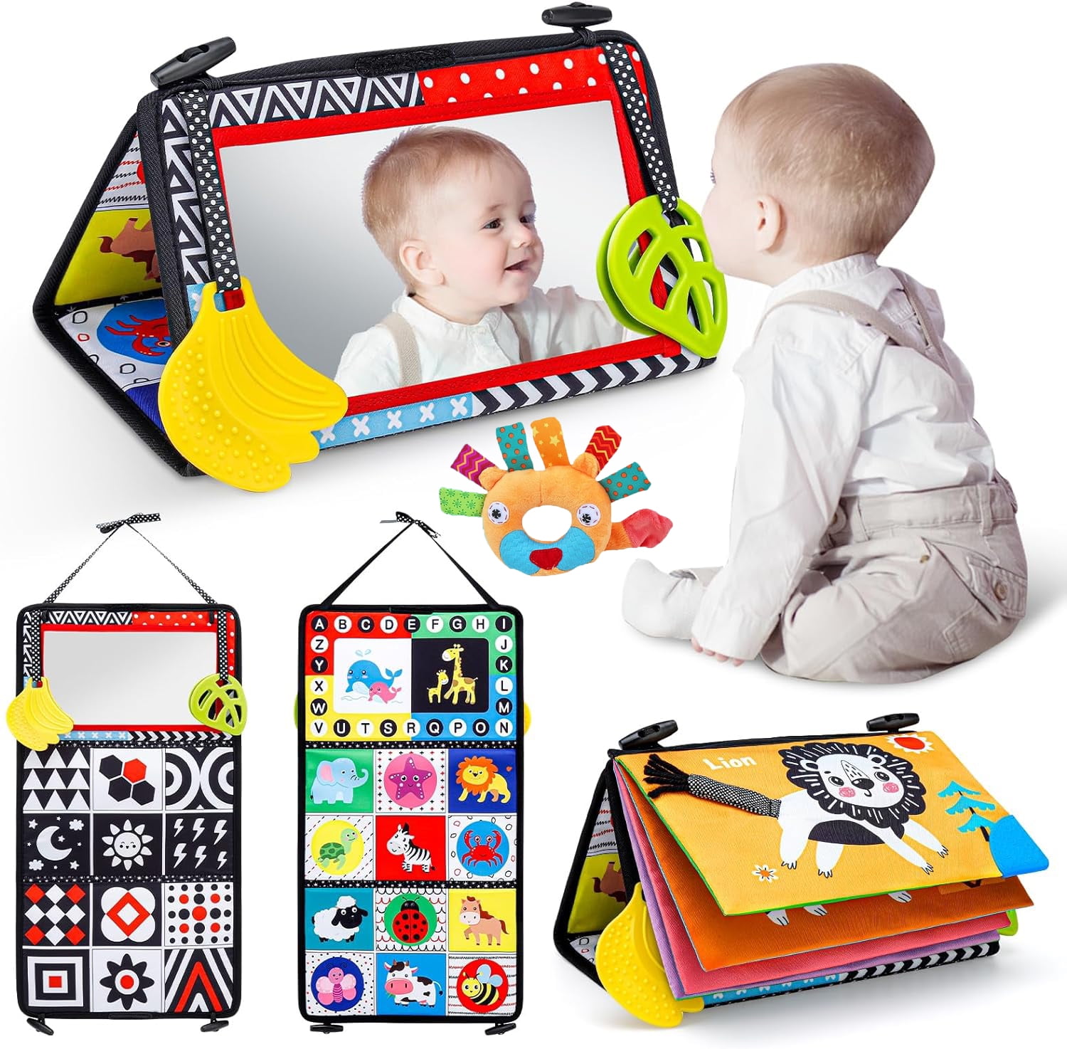 Baby Toys 06 Months Tummy Play Time Mirror Toys with Cloth Books
