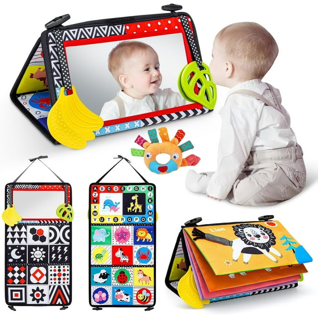 Baby Toys 06 Months Tummy Play Time Mirror Toys with Cloth Books