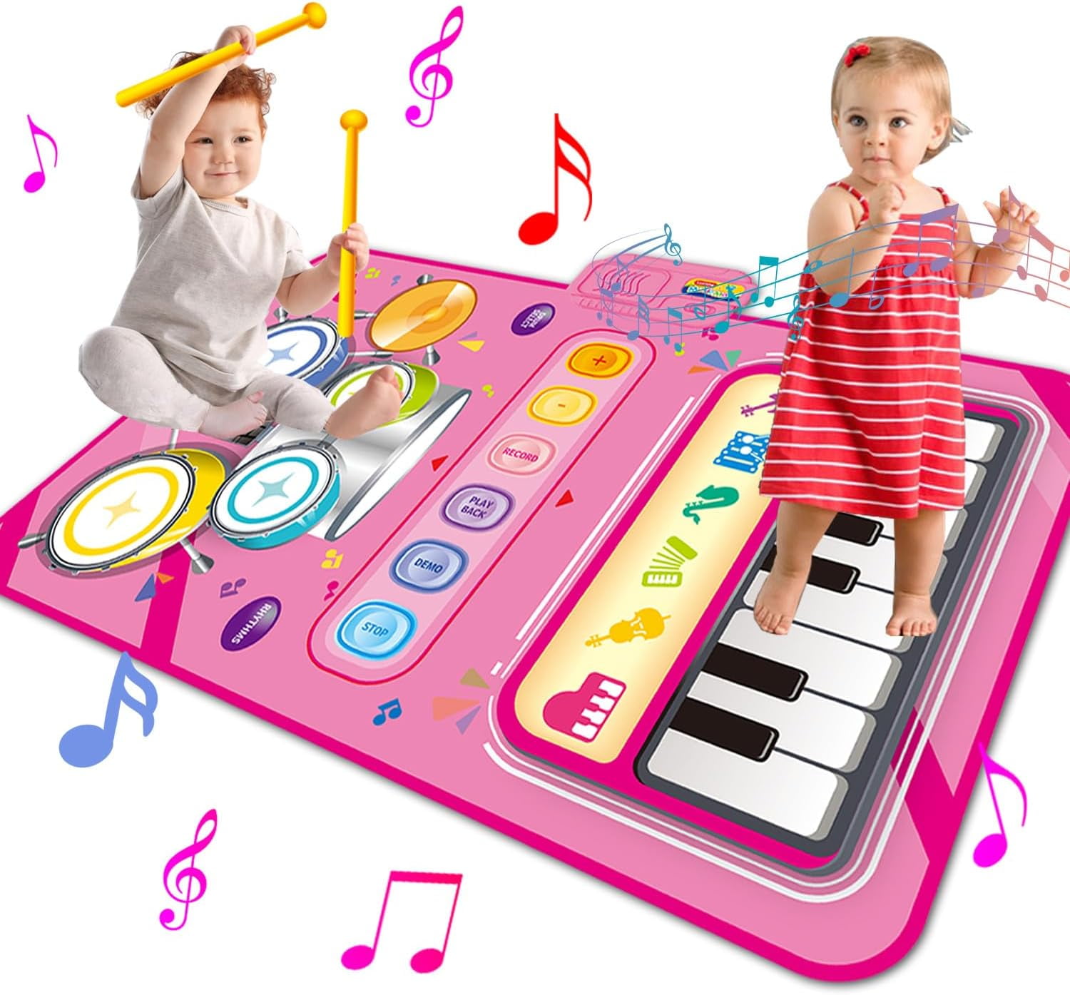 Baby Toys for 1 Year Old: Baby Musical Mat Toddler Toys Age 1-2 - 2 in 1 Piano Drum Babies Play Mat - Infant Music Toy 12-18 Months Babies Birthday Valentines Gifts for 1 2 3 Year Old Boys Girls