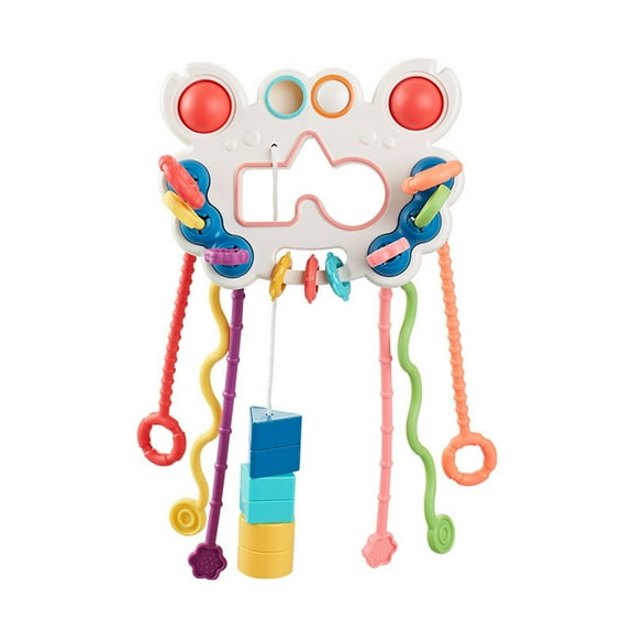 Baby Toys for 1 Year Old, Montessori Pull String Sensory Toy, ABS Silicone Fine Motor Activity Toy, Colorful Travel Fidget Toy With Textured Cords, Rings And Shape Blocks For Early Learning Play