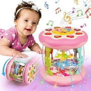 Christmas Toys for 1 Year Old Baby Girls- Pink Musical Light Up Ocean Rotating Tummy Time Infant Learning Crawling Pink Toys Babies Boys 1 2 3 Year Old for Birthday Baby Gifts