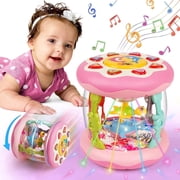 Vanmor Baby Girl Toys 6-12 Months- Pink Musical Light Up Ocean Rotating Tummy Time Infant Learning Crawling Pink Toys Babies Boys 1 2 3 Year Old for Birthday Baby Gifts