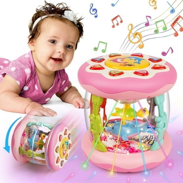 Vanmor Toys for 1 Year Old Baby Girls- Pink Musical Light Up Ocean Rotating Tummy Time Infant Learning Crawling Pink Toys Babies Boys 1 2 3 Year Old for Birthday Baby Gifts