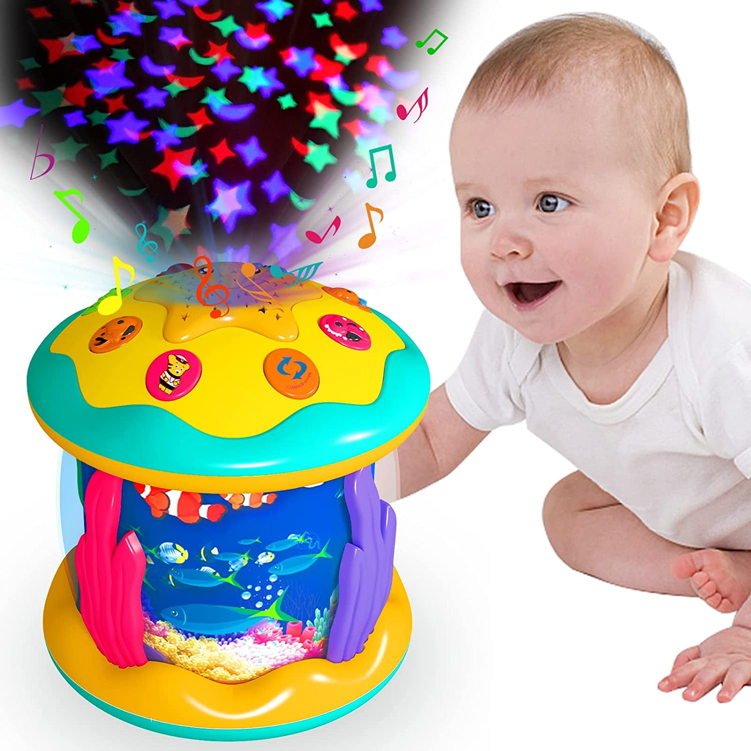 Baby Toys 12 to 18 Months, Ocean Rotating Light Up Toys Early Education Musical Learning Infant
