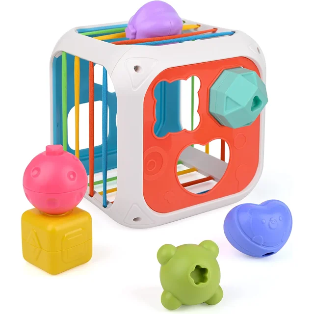 Baby Toys 6 to 12 18 Months Montessori Toys for 1 Year Old,Baby Sorter Toy Colorful Cube Shape