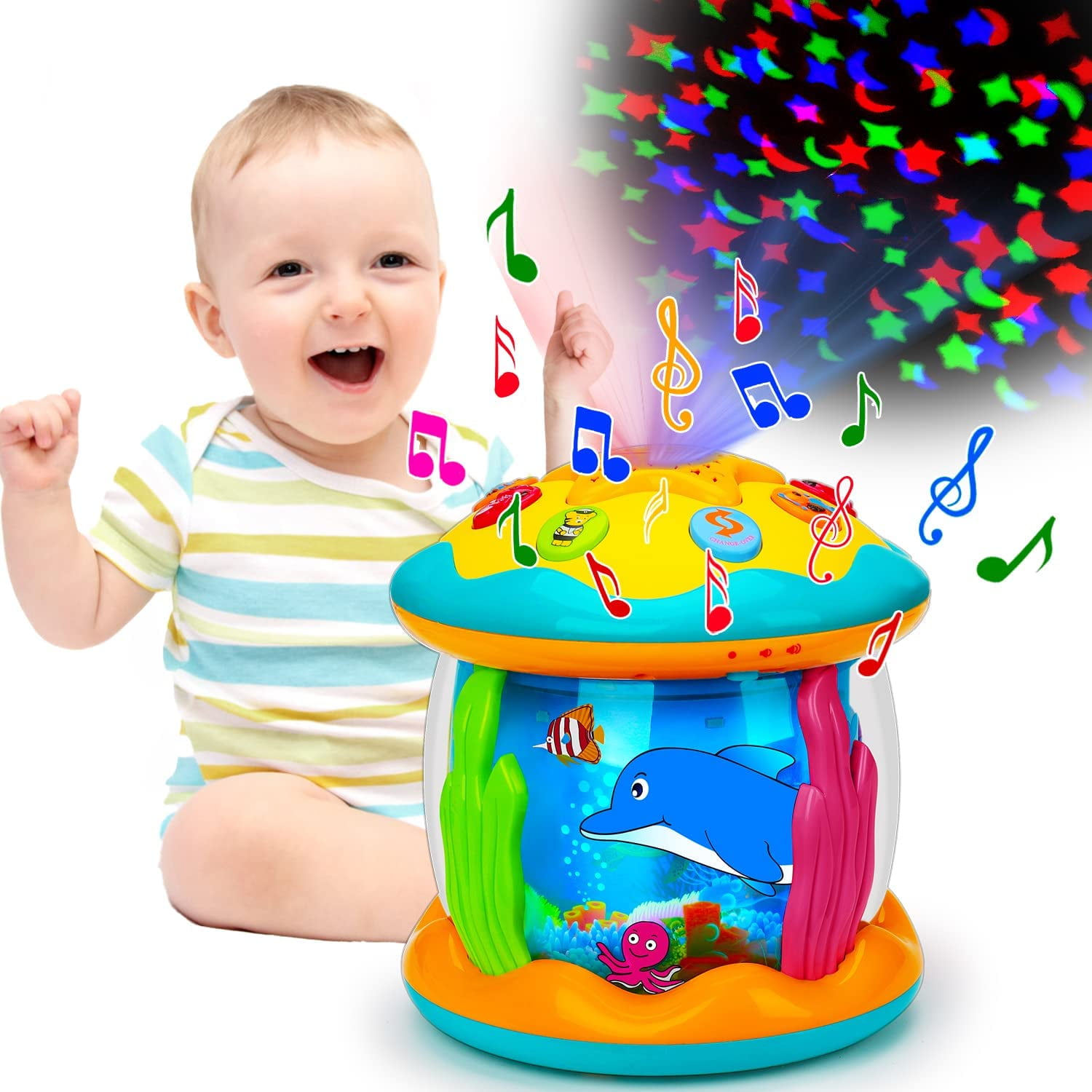 Baby Toys 6 to 12 Months 4 in 1 Musical Projector Ocean Rotating
