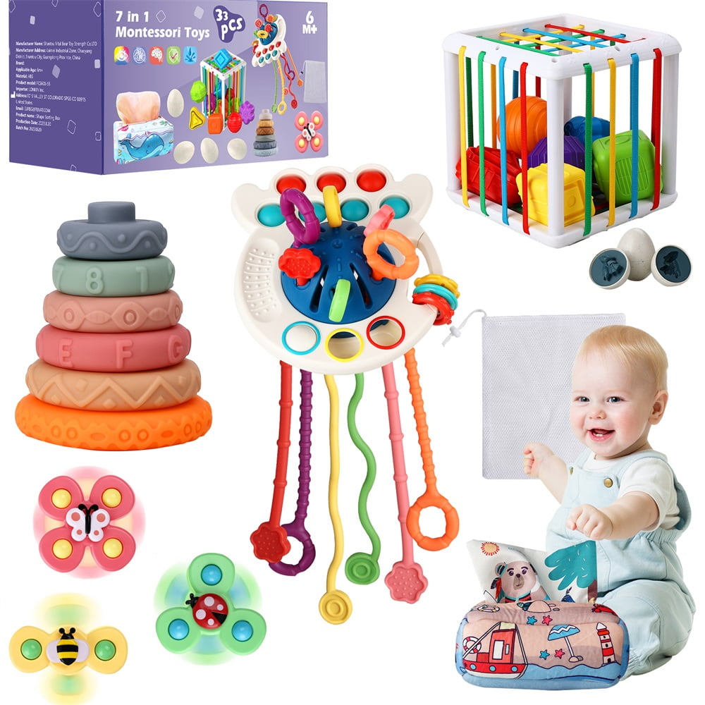 Sensory Baby Teething Toys, Stacking Rings Toys for 1 2 One Year Old, 7