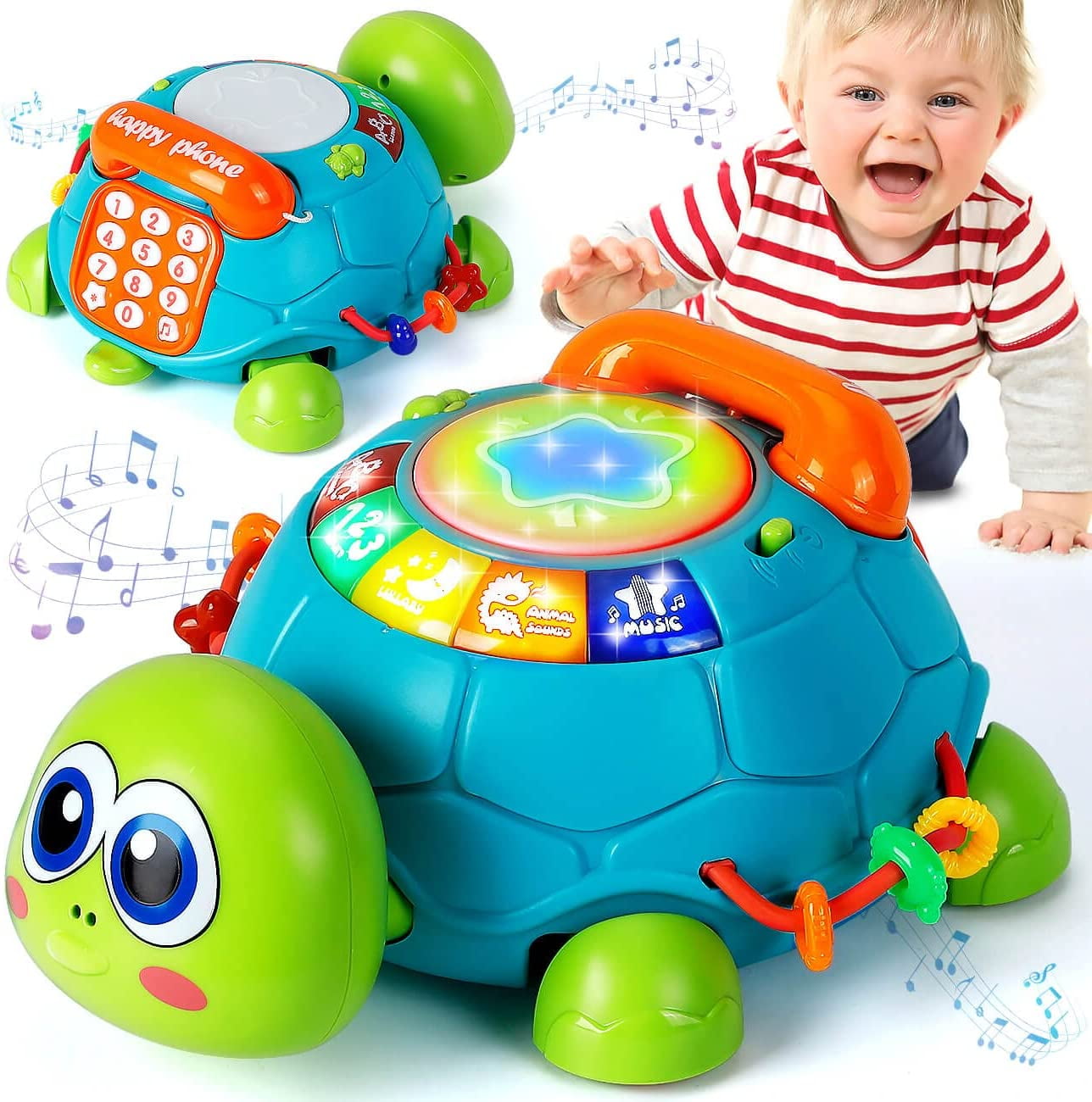 Baby Toys 6 to 12 Months Boy Girl Gifts, Infant Light Up Musical Turtle Crawling Toys for Babies