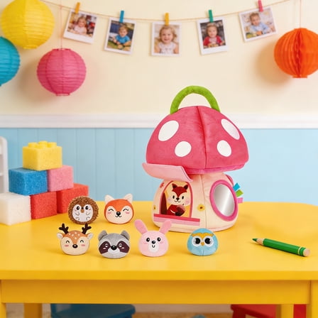 Baby Toys 6-12 Months - My First Mushroom House with 6 Stuffed Forest Animals, Busy Montessori Toys with Rattle, Crinkle, Squeaker, Mirror, Sensory Toys, Christmas Birthday Gift