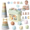 thumbnail image 1 of Baby Toys 6-12 Months, Montessori Shape Sorter & Stacking Rings & Cups & Sensory Balls, Teething & Stacking Toys for 6+ Months, Neutral Color Gift for Boys Girls, 1 of 8