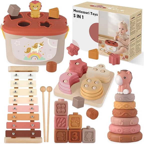 Baby Toys 6-12 Months, Montessori Toys for Toddler, Baby Blocks Toy, Shape Sorting Toys for 6+ Month Girls Boys Birthday Chiristmas Gifts
