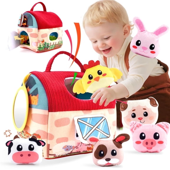 Baby Toys 6-12 Months, Surprise Barn with Stuffed Farm Animals, Montessori Learning Toys for 12-24 Months, Birthday Gifts Toys for Baby Boys and Girls 3 6 9 12 Mohths
