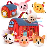 Baby Toys 6-12 Months - Surprise Barn with Stuffed Farm Animals, Rattle, Crinkle Paper, Mirror - Montessori Toys for 6 Month Old Babies, Sensory Balls Toddlers 1-3, 1 Year Old Boy Girl Gifts