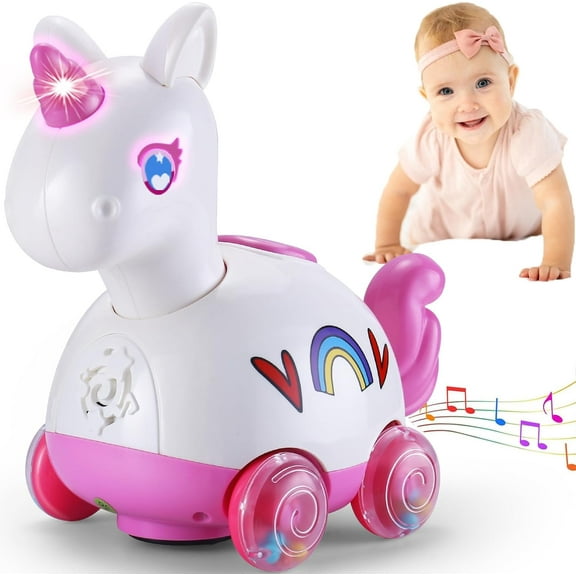 Baby Toys 6-12 Months, Tummy Time Musical Light Up Crawling Infant Toys 3 4 5 6 7 8 9 10 11 12 18 Month Easter 1st Birthday Baby Girl Gift Toddler Learning Activity Pink