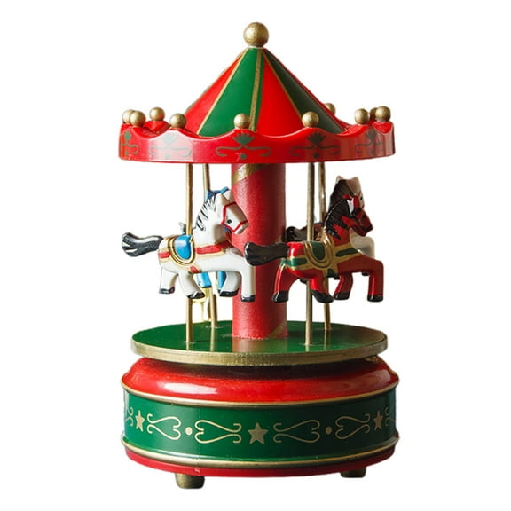 Baby Toys 6-12 Months Ytndtr Classic Carousel Wooden Round Music Box Baby Room Decoration Gift Unisex Wooden Christmas Horse Carousel Home Decor