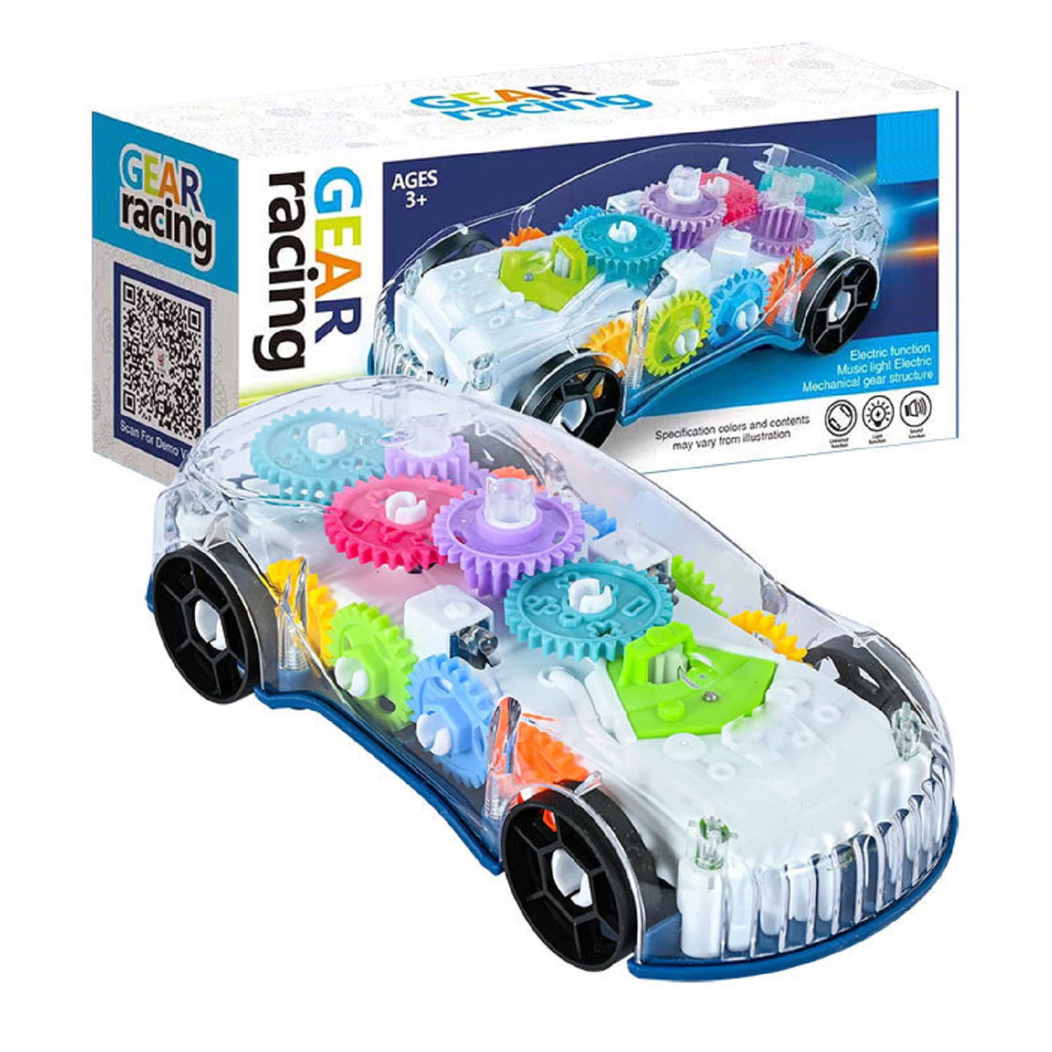 Baby Toys Car for 1+ Year Old Boys Girls, Transparent Gear Toys Cars with Cool Light & Sound Effect, Great Christmas Birthday Gift for Kids