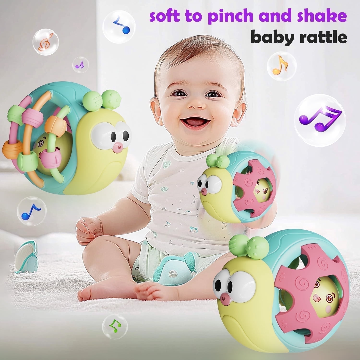 Handbell Rattle Baby AOYOHOMOA Baby Toys, Animal Rattle Handbells, Teething Stroller Toys ...