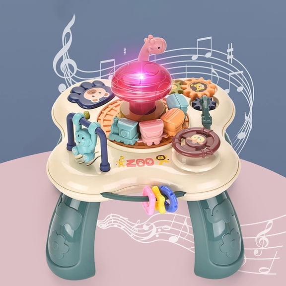 Baby Musical Toys Table, Toddler Activity Table Toys, Baby Busy Board Educational Learning Toy with Lights and Music, Infant Play Table with Simulation Cart for 1 2 3 Year Old Boys Girls Gifts