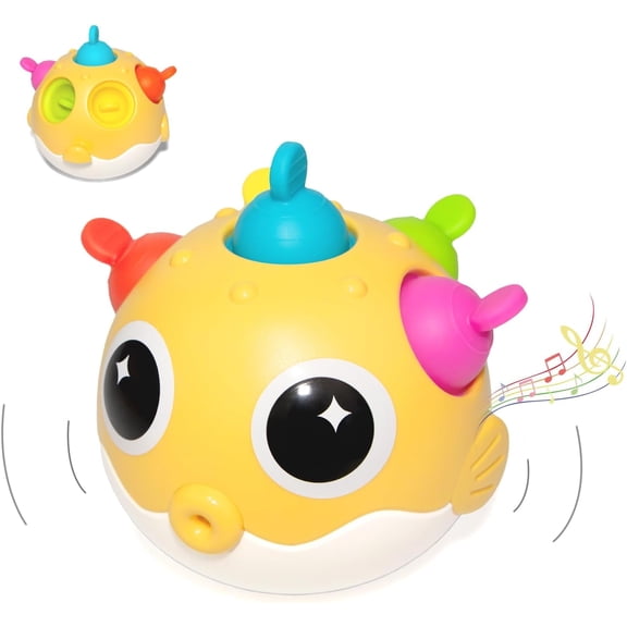 Baby Toys, Puffer Fish Tumbler with Musical Tinkling , Early Educaitonal Gift, Babies Sensory Development & Teething Toy Gifts for Newborn 3-12 Month Baby Toddler Boys and Girls