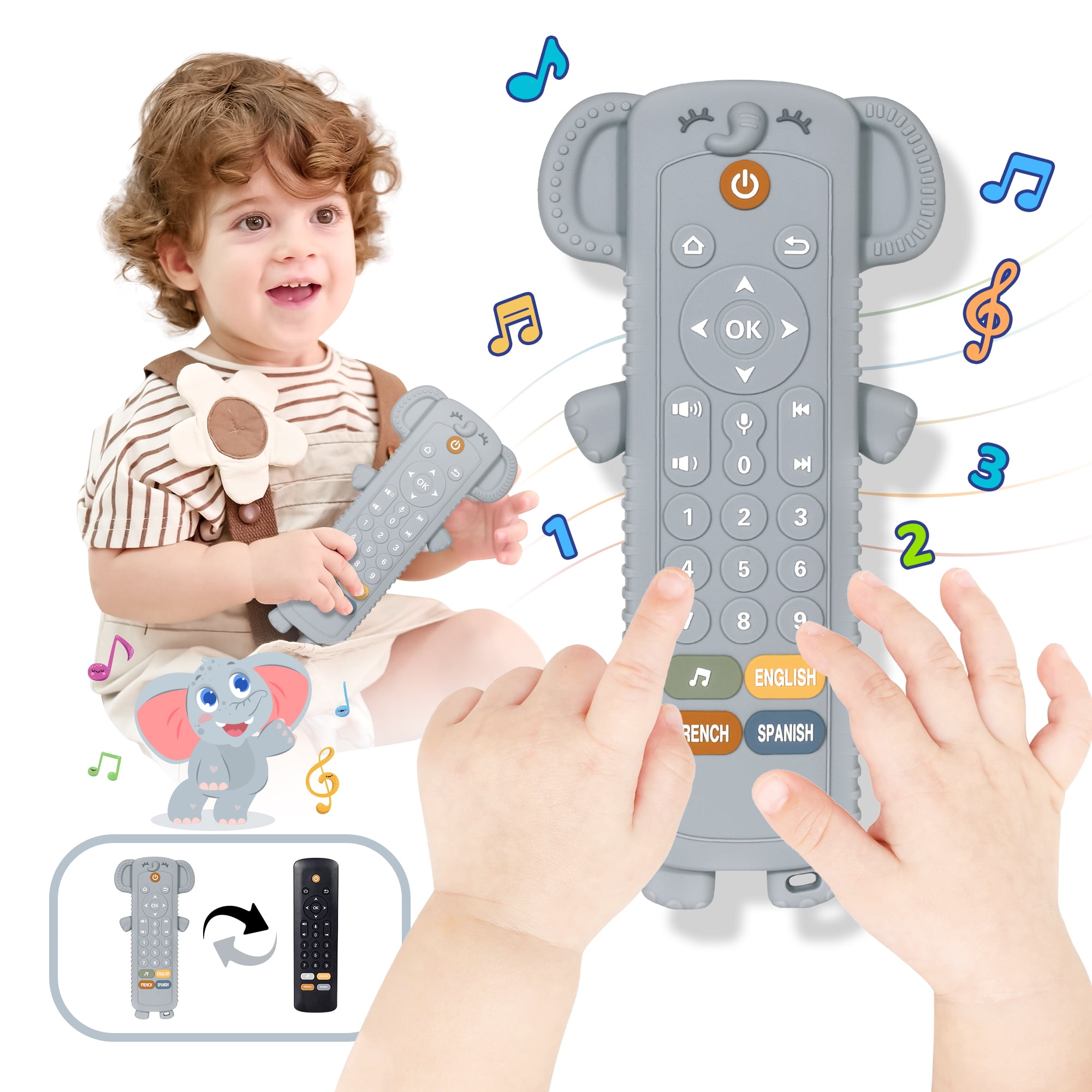 Baby Toys - Baby Remote Control Toy with Elephant Silicone Cover -  Educational Musical Baby Toddler Toys with Realistic Play, Lights, and  Sounds - Boy