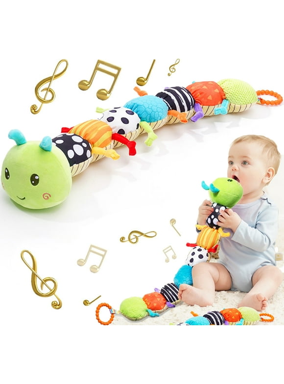 Baby Toys for 0-3-6-12 Months, Byseng Musical Stuffed Animal Activity Soft Toys with Multi-Sensory Crinkle, Rattle and Teething Gel