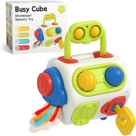 Baby Toys for 18 to 24 Months, Busy Cube for Toddlers 2 3, Montessori Sensory Activities Busy Board, Travel Toys Educational Learning