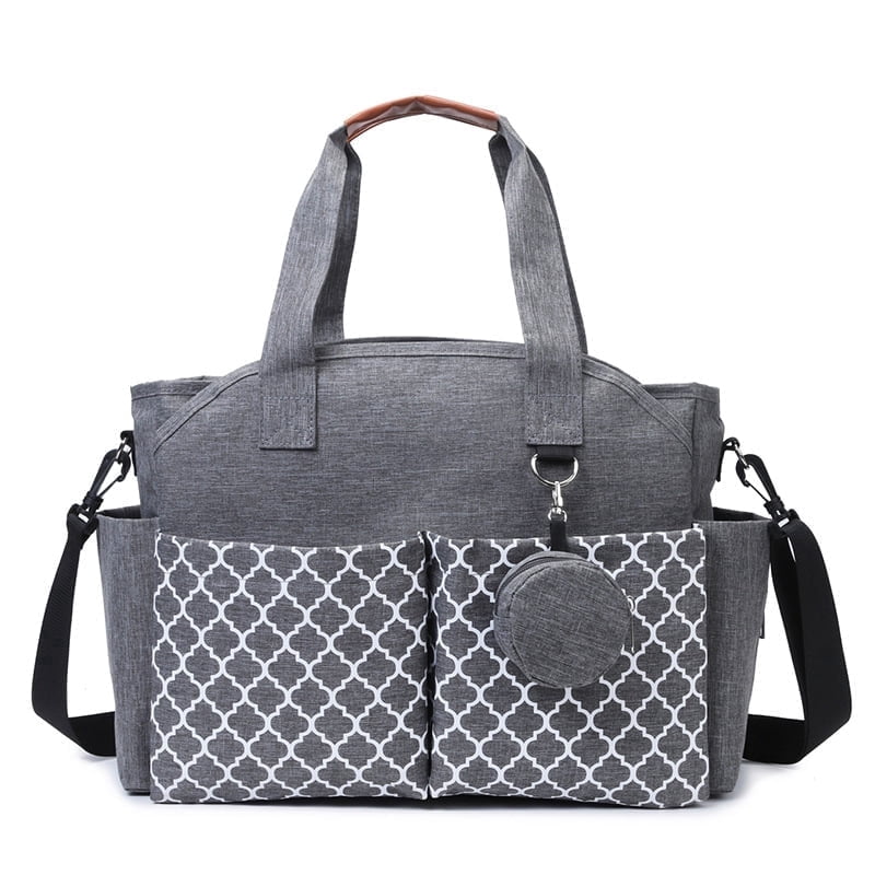 Baby Travel Diaper Bag Tote Gray with Pacifier Holder Adjustable Strap Insulated Pockets