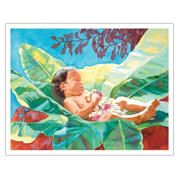 Baby in the Treetop (Ka Pēpē Ma Ka Ēulu) - Hawaiian Child - From an Original Watercolor Painting by Janet Stewart - Fine Art Matte Paper Print (Unframed) 11x14in