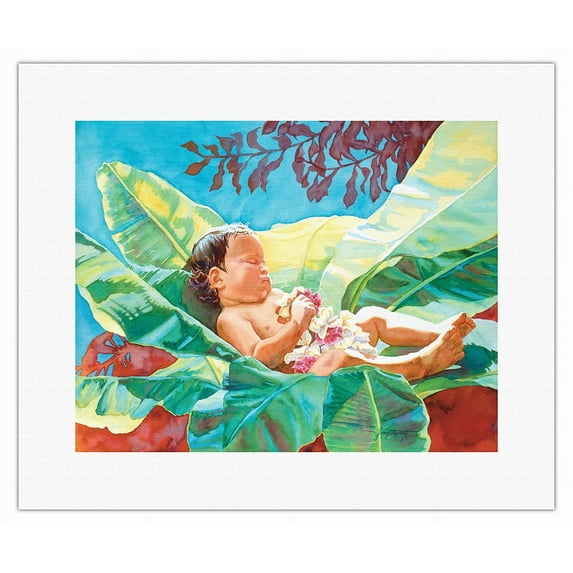 Baby in the Treetop (Ka Pēpē Ma Ka Ēulu) - Hawaiian Child - From an Original Watercolor Painting by Janet Stewart - Fine Art Rolled Canvas Print 11in x 14in