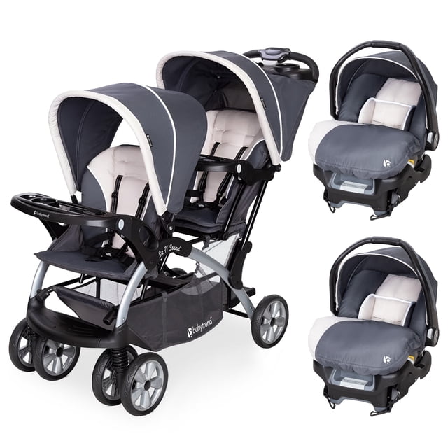 Baby Trend Double Stroller & 2 Ally 35 Infant Car Seat Combo Set, Magnolia