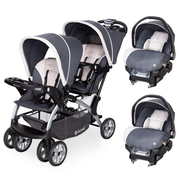 Baby Trend Double Stroller & 2 Ally 35 Infant Car Seat Combo Set, Magnolia