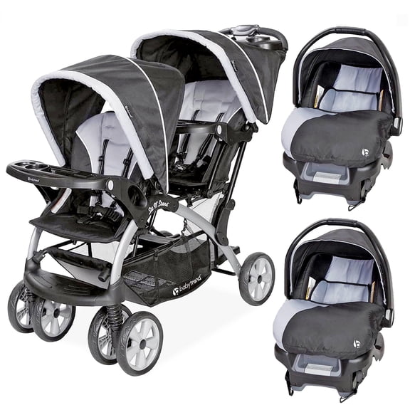 Baby Trend Sit N Stand Baby Double Stroller & 2 Car Seats Combo, Stormy